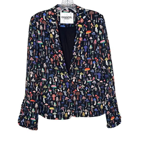 Essentiel Antwerp Mushroom Print Ruffle odell Blazer Black Multicolor 36 small - Picture 1 of 13